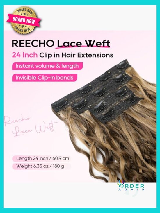 24 Inch Curly Clip in Hair Extensions Long Voluminous Lace Weft Hairpieces